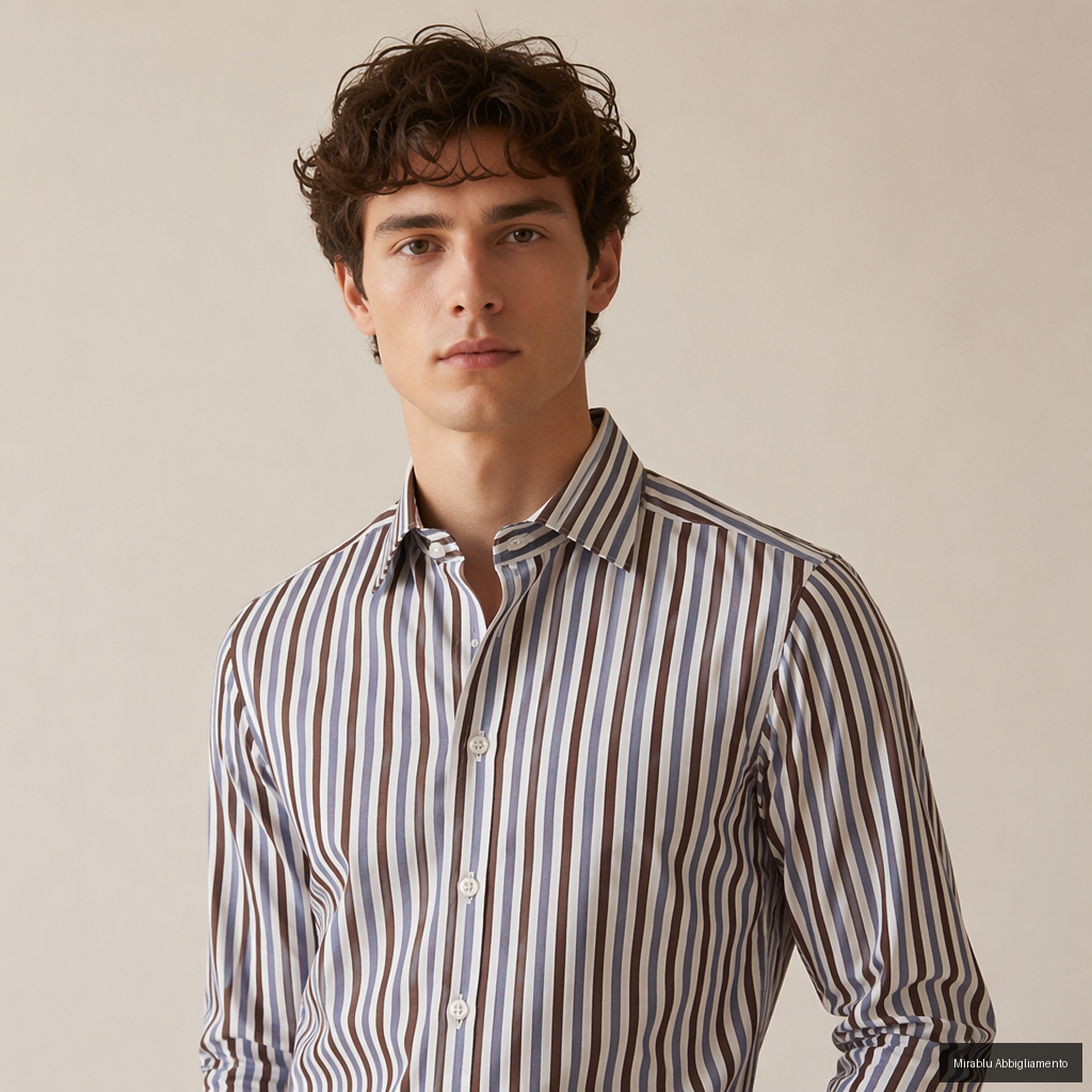 ALEA CAMICIA MANICA LUNGA BTDIR50L0_1626 COL. 31 RIGA MARRONE E CELESTE - P/E 26